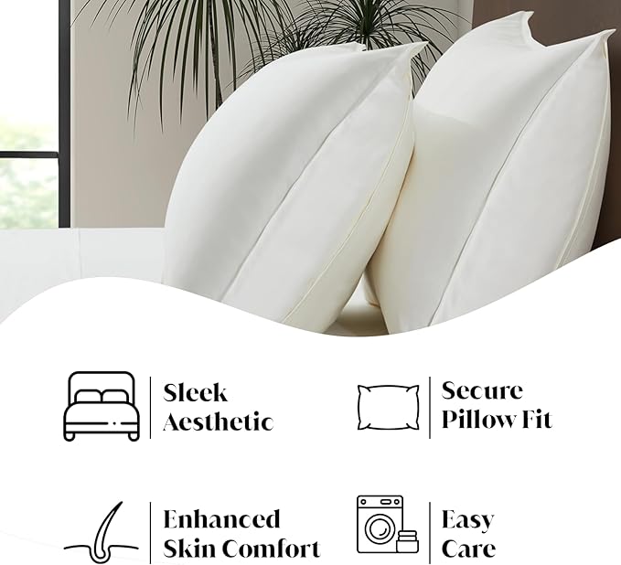 Luxury Bamboo Market | King Envelope Pillowcase Set | 100% Viscose Made from Bamboo | Organically Grown | Ultra Soft | Cooling | 2pcs [Opulent Ivory]