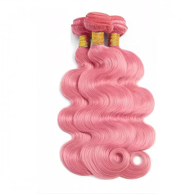 Light Pink Body Wave Bundles Pink Human Hair Bundles 20 20 20 Inch Double Weft Soft and Silky Pink Bundle Hair Weave Niegmeag Peruvian Virgin Remy Hair Extensions