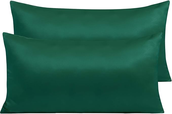 NTBAY Zippered Satin Pillow Cases for Hair and Skin, Luxury King Hidden Zipper Pillowcases Set of 2, 20x36 Inches, Dark Green