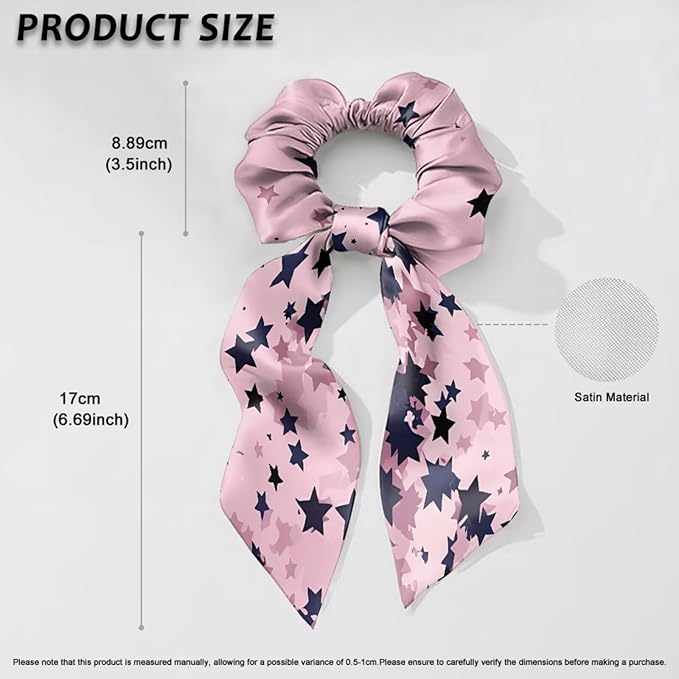 Star Hair Ties for Women Bow Purple Pink Satin Hair Ties No Damage Long Hair Fashion Ponytail Holder Soft Knotted Bow Pack of 2