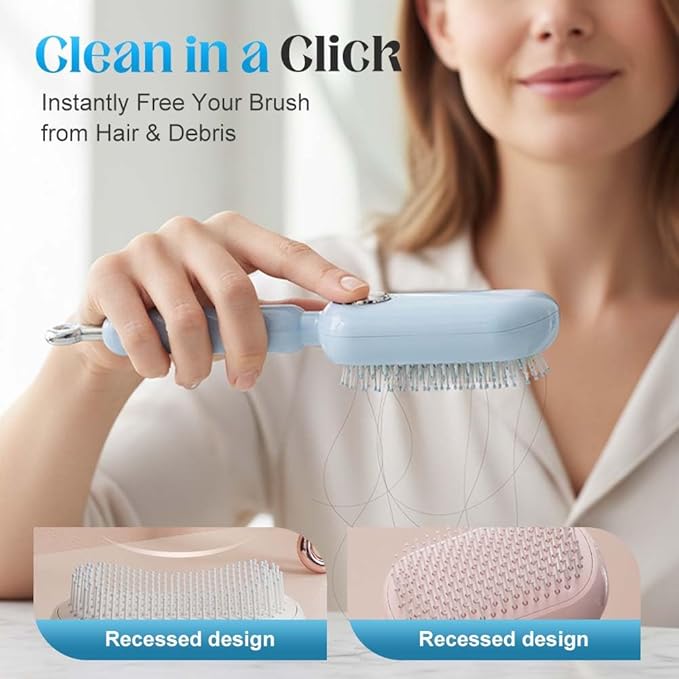 Retractable Cushion Massage Comb, 2026 New Self Cleaning Hair Brush, Anti Static Self Cleaning Hair Brush for Women Men (Blue#2Pcs)