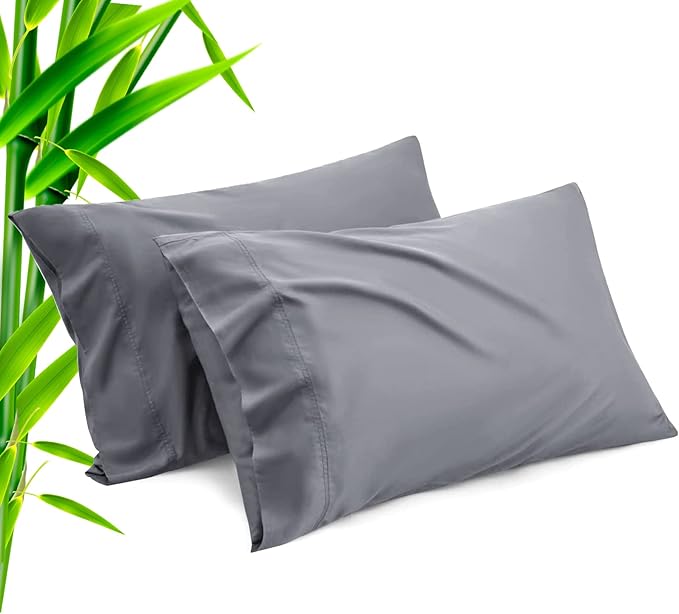 TELUS Dark Grey Pillow Cases Queen Size 2 Pack, Bamboo Rayon Cooling Pillowcases with Envelope Closure, Cool Breathable Pillow Case for Hot Sleepers & Night Sweats, 20x30 inch