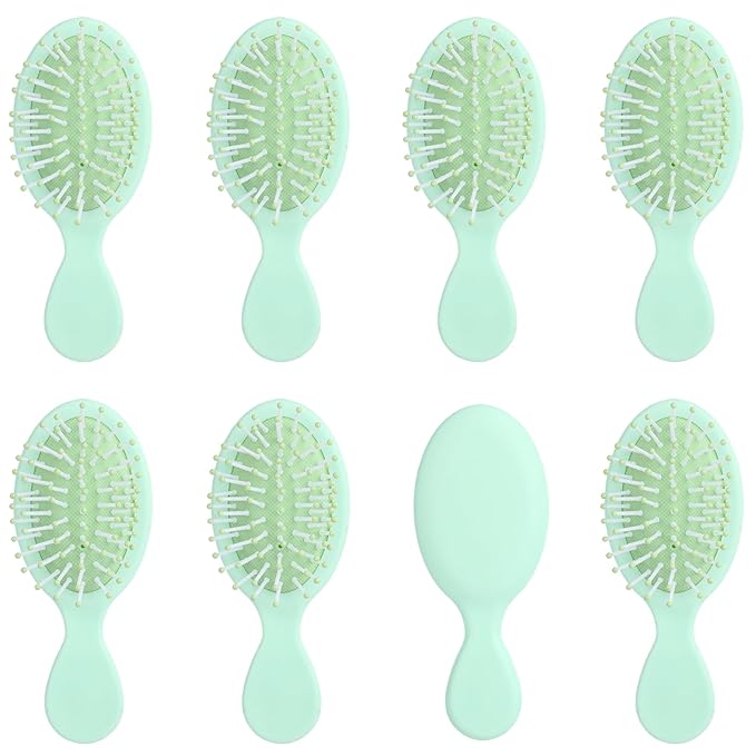 8 Pcs Green Mini Hair Brush Bulk for Bridesmaid Proposal Gifts, Mini Wet Brush Bulk for Wet & Dry Hair Stocking Stuffers for Women, Travel Brushes Teen Stocking Stuffers for Bridal Party Gifts