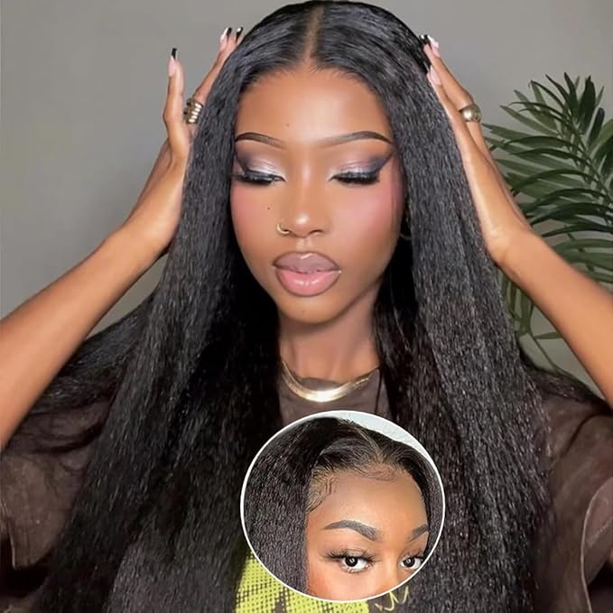 YIROO V Part Wig Yaki Straight Human Hair Wigs for Black Women Upgrade Upart Wig No Leave Out 180% Density 24 Inch