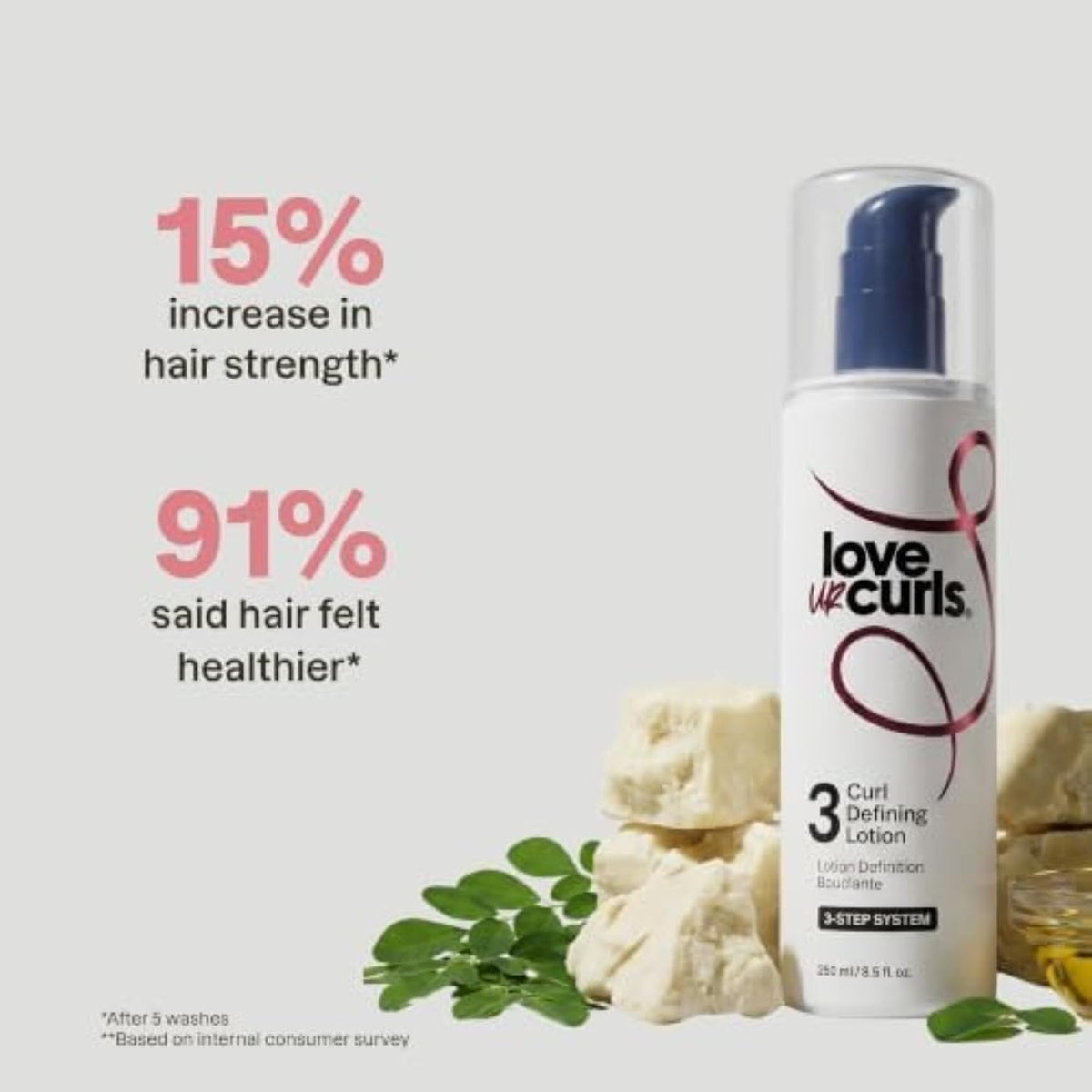 Love Ur Curls All in One Curl Cream Styler, Anti Frizz Curling Cream for Curly Hair, Repair, Define, Hydrate & Style with Shea Butter, 250mL