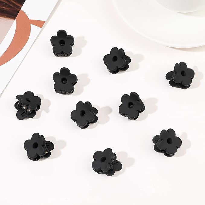 Mini Black Flower Hair Clips - Tiny Claw Clips with Strong Hold for Thin Hair, Cute Nonslip Jaw Clips for Hair Styling Accessories with Box