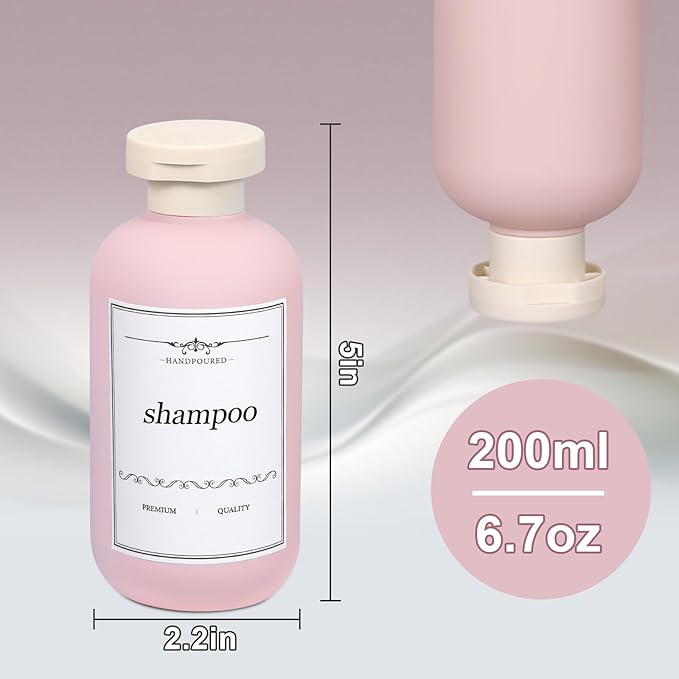 ASEVAT 6.7oz Plastic Refillable Travel Shampoo Bottles, 4 Pack, Leak Proof, Reusable, Orange/Pink/Green/Blue, Travel Size, Shampoo and Conditioner Dispenser