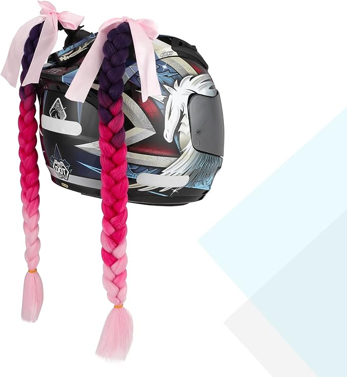 SEGO 1PCS/2PCS Helmet Pigtail Braids with Detachable Suction Cup Bowknot Ponytail Hair Many Colors (Helmet not Included)