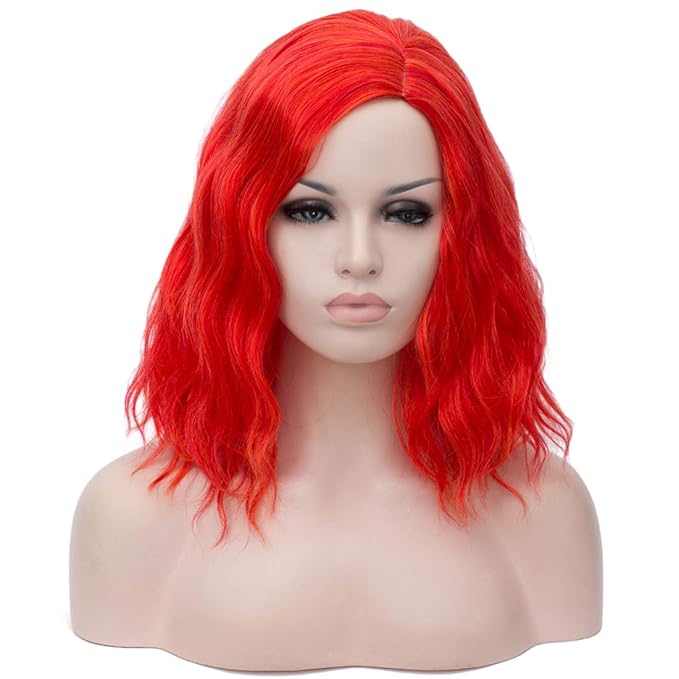 BUFASHION 14" Women Short Red Kinky Straight Cosplay Synthetic Wigs With Air Bangs 46 Colors Available (Red)