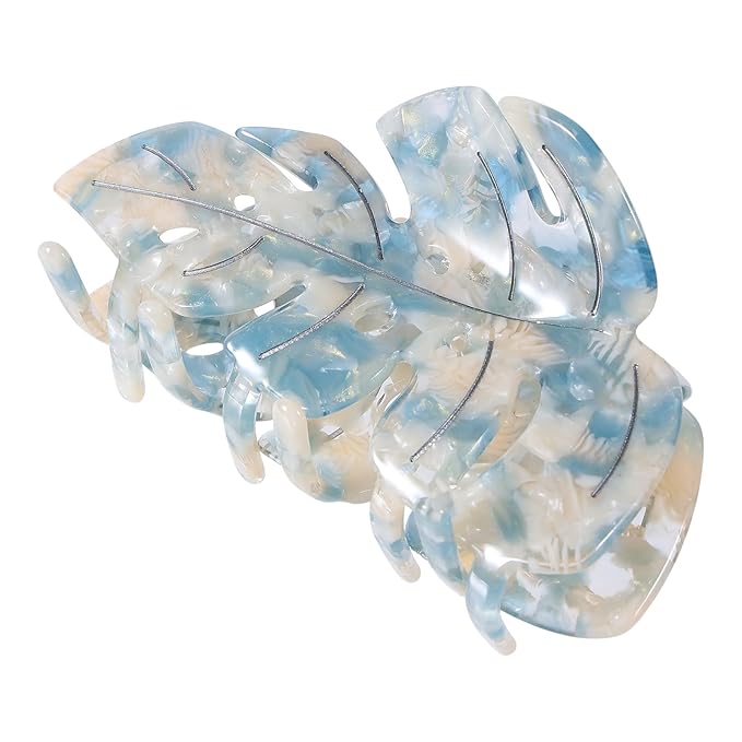 Blue Leaf Hair Claw Clip 3.5 Inch Strong Grip Hair Clip French Design Women Girls Hair Styling Accessories for Thick Thin Hair