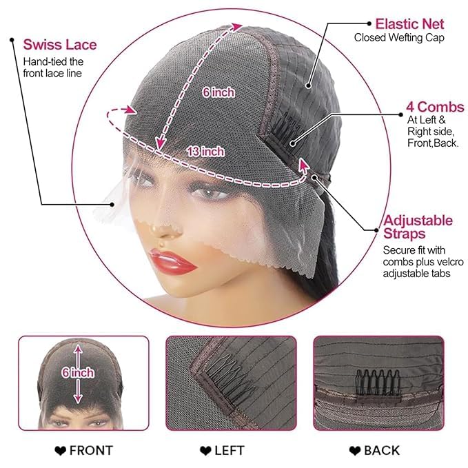 13x6 Deep Wave Lace Front Wigs Human Hair 200% Density HD Lace Front Wigs Human Hair Pre Plucked Natural Color Glueless Wig 100% Virgin Lace Front Wigs for Women（36inch）