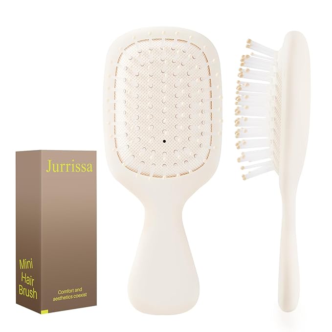 Mini Hair Bursh for Women Men and Kids, Protable Travel Size Hair Brush for Pockets Purses, Mini Detangler Brush for All Hair Types, Small Paddle Brush for Detangling (1 Pack-White)