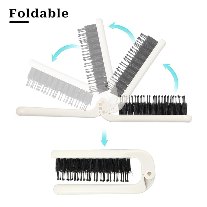 Foldable Hair Brush, Mini Portable Pocket Travel Boar Bristles Brush for Thin Thick Curly Wet Dry Hair, Folding Compact Size, Vacation Friendly
