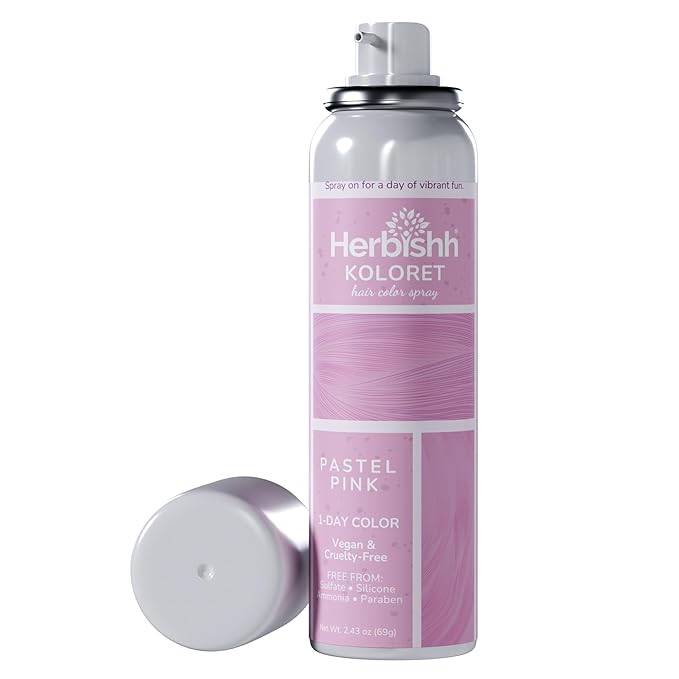 Herbishh Koloret Pastel Pink Hair Tint Spray (69g), Washable Temporary Color Mist for Light Hair, Quick-Dry, Non-Sticky Spray for Women, Travel-Friendly Root Touch Up