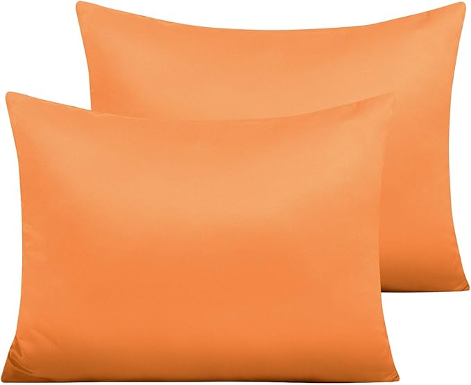 NTBAY Zippered Satin Pillow Cases for Hair and Skin, Luxury Standard Hidden Zipper Pillowcases Set of 2, 20x26 Inches, Orange