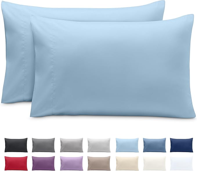 Bare Home Microfiber Pillow Cases - King 20x40 - Cooling Pillowcases - Double Brushed - Easy Care - Envelope Closure (King Pillowcase Set of 2, Light Blue)