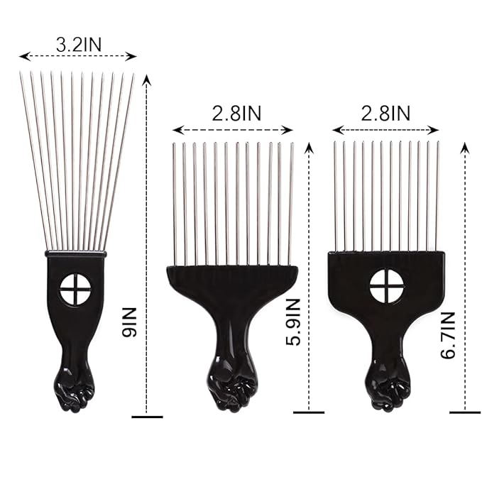 COOKOO 6 Pack Mixed Metal Afro Hair Pick Hair Comb for Women and Men for Thick Natural Curly Hair Detangle Wig Anti Static Styling Comb Pick