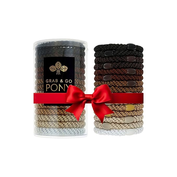 Brown and Beige Hair Ties for Thick Hair, Grab & Go Pony Tube, 15 Pack, Camelback, Thick No-Crease Bands with Strong Hold, Damage-Free Design, Warm Earthy Neutrals | L. Erickson