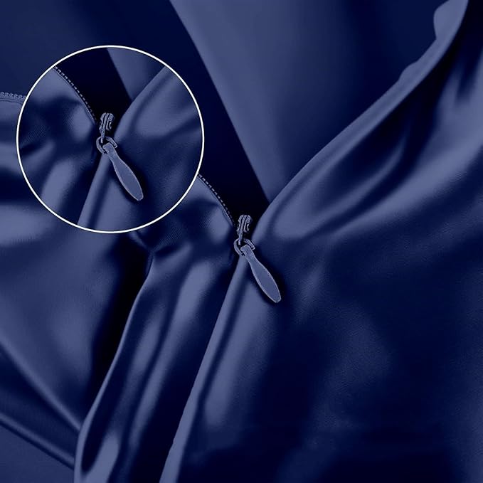 Navy Blue Silk Pillow Cases with Zipper Standard Size, USA Made, Real 22 Momme Mulberry Silk Pillowcase for Sleeping Women, Cooling, Anti Acne (Navy Blue, Standard)