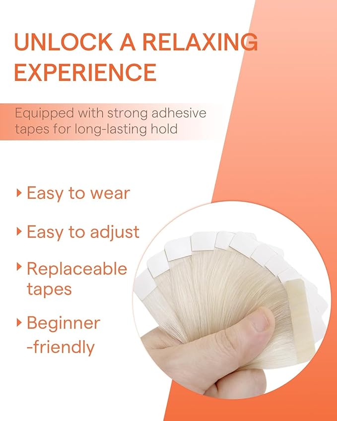 Sunny Hair Tape in Hair Extensions Real Human Hair Invisible Remy Hair Extensions Tape ins for Women White Blonde 22 inch 25G