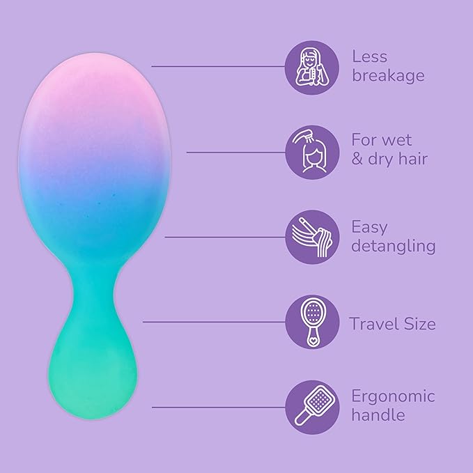 Wet Brush Mini Detangler Hair Brush for Gentle Knot Removal, Compact Travel Size, Soft Bristles for Pain-Free Detangling, Less Breakage, Works on All Hair Types, Limited Edition, Electric Sky Purple