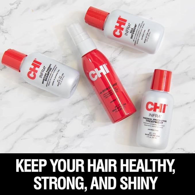 CHI Infra The Essentials Kit, Includes Infra Shampoo, 44 Iron Guard, Infra Treatment & Silk Infusion, Sulfate, Paraben, & Cruelty-Free, 2 Oz (4 Products)