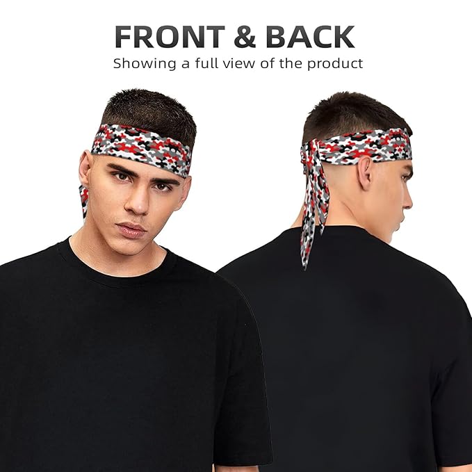 Men's Women Military Red Camo Army Camouflage Sports Sweatband Boho Style Lovely Head Ribbon Headdress for Yoga Athletic Spa