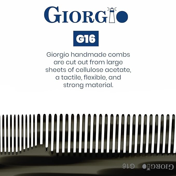 Giorgio G16 Fine Tooth and Wide Tooth Detangler Comb - Hair Comb for Men and for Women - Ideal as a Hair Styling Barber Comb and Detangler - Saw Cut and Handmade (Black Graphite)