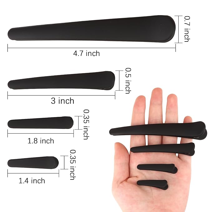 16 Pcs Black Hair Clips for Styling Sectioning, YISSION Matte Alligator Hair Clips Hair Barrettes No Crease Duck Billed Hair Clip, Hair Styling Accessories for Women Girls 4 Size
