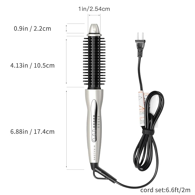 MIRACOMB Hair Curler Straightening Brush - Ceramic Tourmaline Flat Curling Iron - Cool Touch Round Brush PRO Multi Styler with 5 Heat Adjustments, 1 Inch Barrel, White (Enhanced)