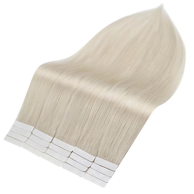 Full Shine Tape in Hair Extensions 14 Inch Soft Natural Tape in Extensions Color 1000 White Blonde Hair Extensions Tape in Invisible Tape ins Human Hair Extensions for Women 40 Pcs 100 Gram Wedding
