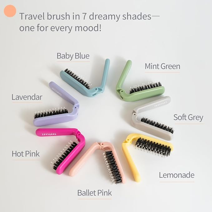 Uffy MiniPop Travel Hair Brush – Mini Folding Boar Bristles for Women, Men & Kids | Kid-Friendly Portable Purse Brush for Wet & Dry Hair, Curly or Straight | Pocket-Size Detangler – Dusty Mint
