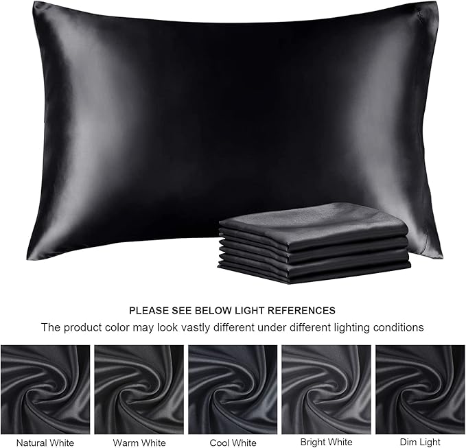 BEDELITE Satin Pillowcase for Hair and Skin, Super Soft Similar to Silk Pillow Cases 4 Pack with Envelope Closure, Cooling Pillowcases for Women Men (20"x26" Standard Size, Black)