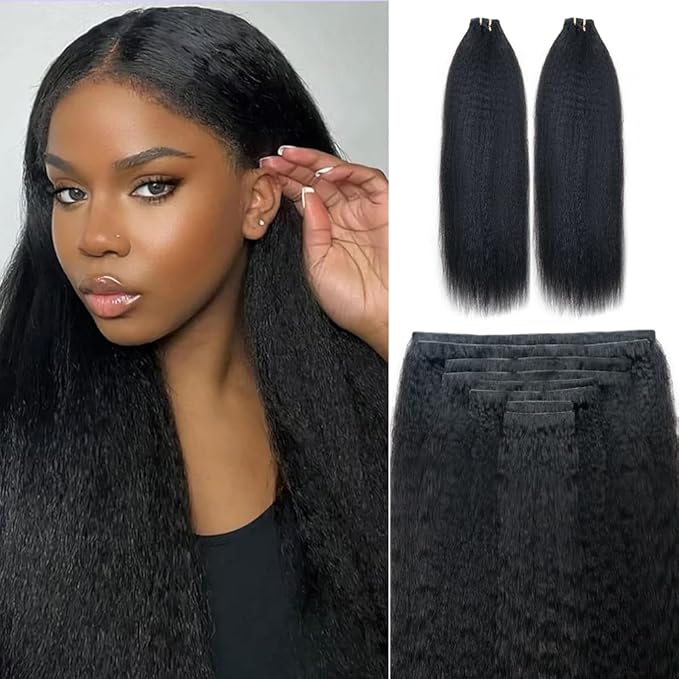 Invisi Edge Clip In Hair Extensions Human Hair 2 Pack 240g 16pcs Kinky Straight Invisible Clip Ins For Women Full Head Injected Clip Ins Remy Human Hair Extensions Natural Color 18inch
