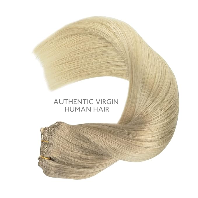 WENNALIFE Clip in Hair Extensions, 150g 20 Inch 9pcs Ash Blonde to Golden Blonde and Platinum Blonde Human Hair Extensions Thicker Clip in Hair Extensions Real Human Hair Clip Set Double Weft