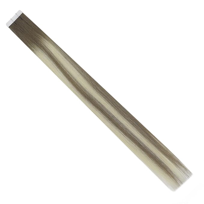 Full Shine Invisible Tape in Hair Extensions Human Hair 22 Inch Color 8 Brown to 8 Ash Brown and 613 Blonde Virgin Injection Tape in Extensions 5Pcs 12.5Grams Seamless Skin Weft Human Hair for Women