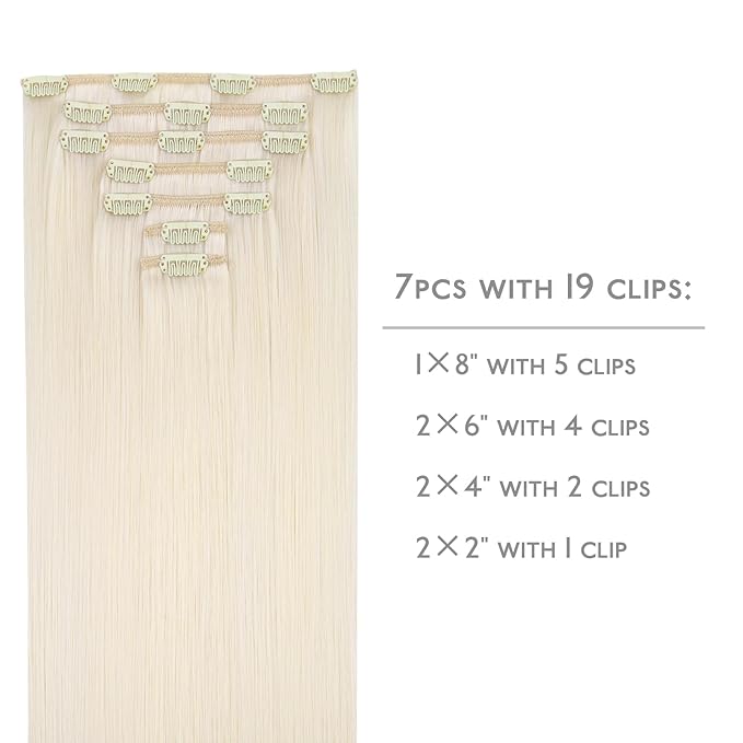 WENNALIFE Clip in Hair Extensions, 16 Inch 120g 7pcs Real Human Hair, White Blonde Remy Hair Extensions Clip Ins Double Weft