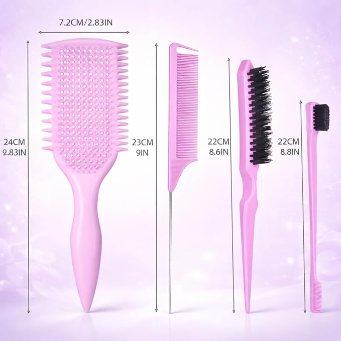 Detangler Brush for Curly Hair, Lightweight Curly Hair Brush with Vented Design for Easy Glide, Effortlessly Detangles Without Pulling or Snagging, Suitable for All Wet and Dry Hair Types (Pink)