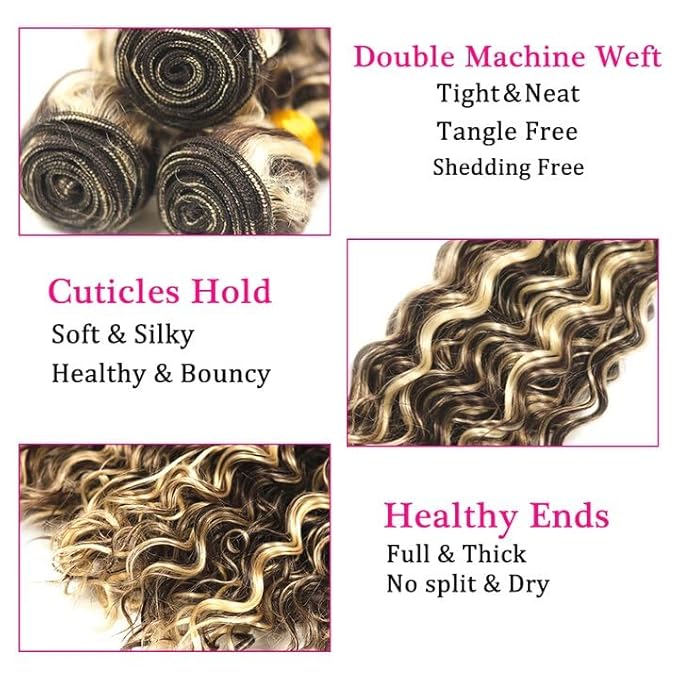 24 26 28 Inch Blonde Bundles Human Hair Highlight Deep Wave Bundle 2 Tone Brown Mixed With Blonde Bundles Niegmeag Brazilian Virgin Remy Hair Extensions 300g