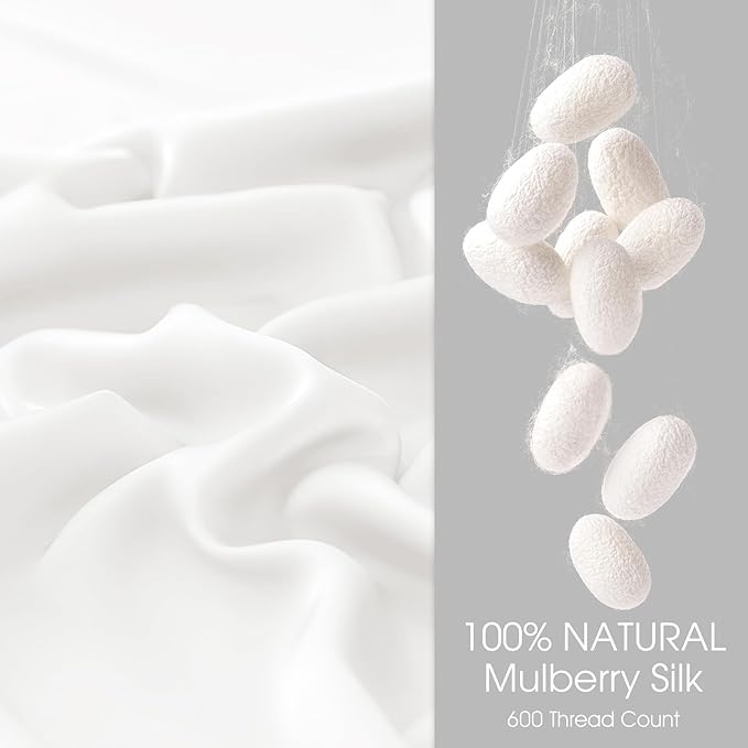 100% Silk Pillow Cases 2 Pack Queen Size Mulberry Silk Pillowcase for Hair and Skin Set of 2 Highest Grade 6A Silk Soft Breathable Cooling with Hidden Zipper, White