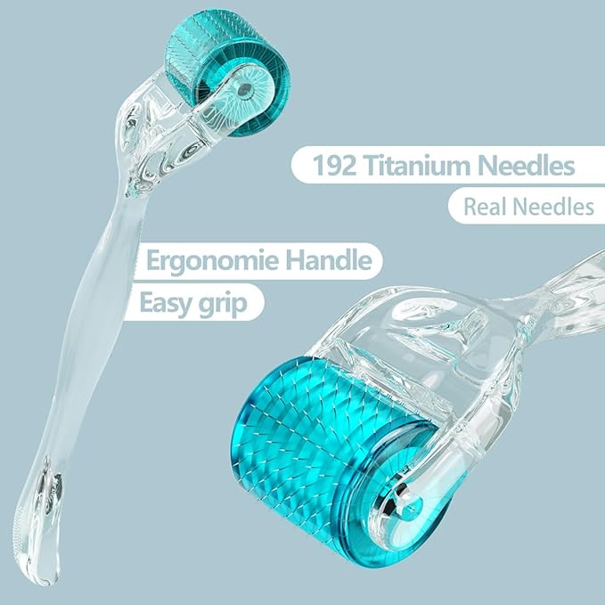 Derma Roller Microneedle, Titanium 192 Micro Needle Dermal Roller Face Beard Home Use (Crystal Blue)