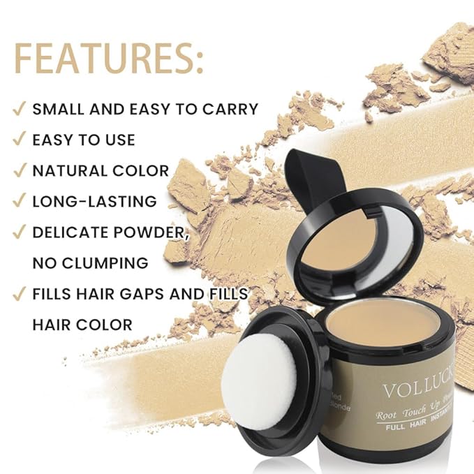 VOLLUCK Root Touch up Powder, Instant Hairline Powder for Thinning Areas and Gray Hair Coverage, Natural and Non-greasy Root Cover up for Women and Men (Medium Blonde, 0.35 Ounce)