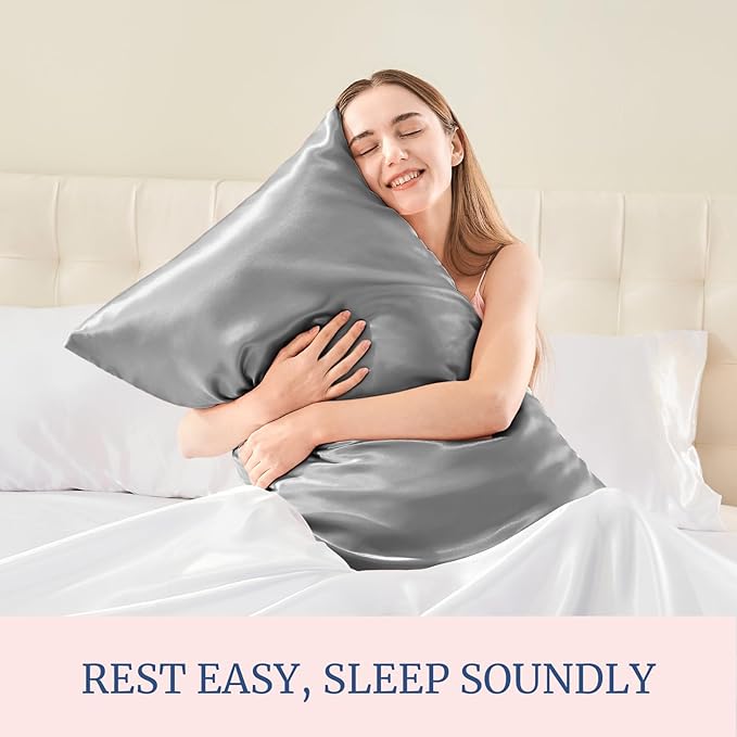 BEDELITE Satin Pillowcase for Hair and Skin, Super Soft Similar to Silk Pillow Cases 4 Pack with Envelope Closure, Cooling Pillowcases for Women Men (20"x40" King Size, Grey)