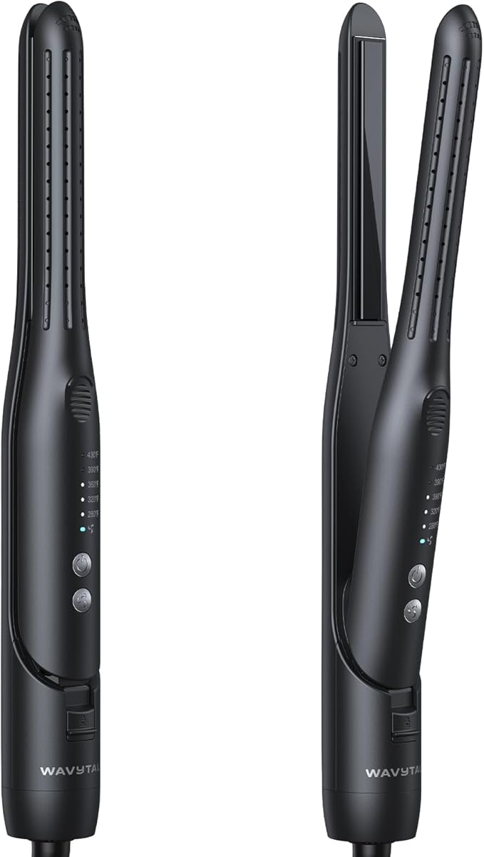 Wavytalk 0.65" Pencil Flat Iron, Cool Curl Pencil, Small Airflow Styler and Straightener for Short Hair, Pixie Cut and Edges, Curling Iron for Short Hair with 360º Cool Airflow, Black