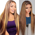 13x6 Ombre Lace Front Wigs Human Hair for Women 180 Density 4/27 Highlight Colored HD Transparent 28 Inch Straight Lace Front Wig Human Hair Pre Plucked Glueless Lace Frontal Wigs