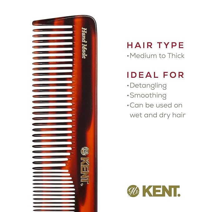 Kent 16T Tortoiseshell and Graphite, Fine and Wide Tooth for Daily Grooming, Handmade Styling Comb for All Hair Types, Wet and Dry Hair Detangling Comb, Saw Cut Hand Polished, Made in England