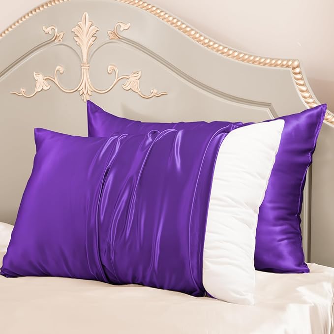 PROMEED 23 Momme Kids Silk Pillowcase 2 Pack with Laundry Bag, Natural Grade 6A+ Mulberry Silk Travel Toddler Pillow Case Set of 2, Zipper (Toddler/Travel 13"x18", Purple)