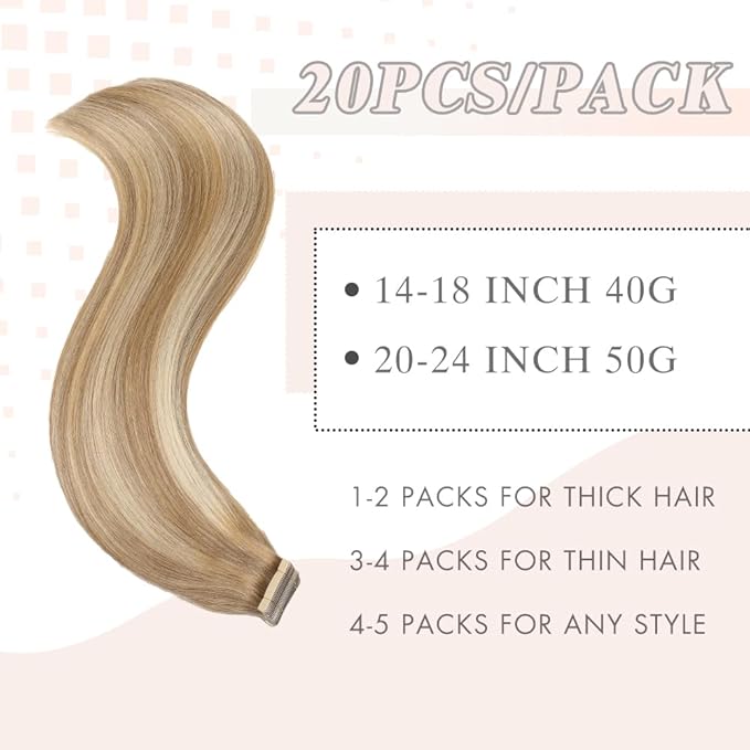 Human Hair Tape in Extensions Balayage Medium Brown Mixed Dark Blonde 22 Inch 20pcs Seamless Skin Weft Tape in Hair Extensions Straight Double Sided Remy Invisible Tape in Hair (10/10/22#,22 Inch)