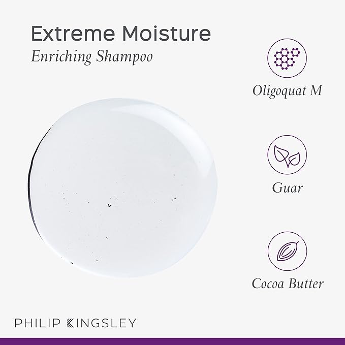 PHILIP KINGSLEY Moisture Extreme Enriching Shampoo for Curly Dry Damaged Hair Curls Anti-Frizz Hydrating Intense Hydration Gentle Cleansing Shampoo Detangles Conditions Tames, 2.5 oz