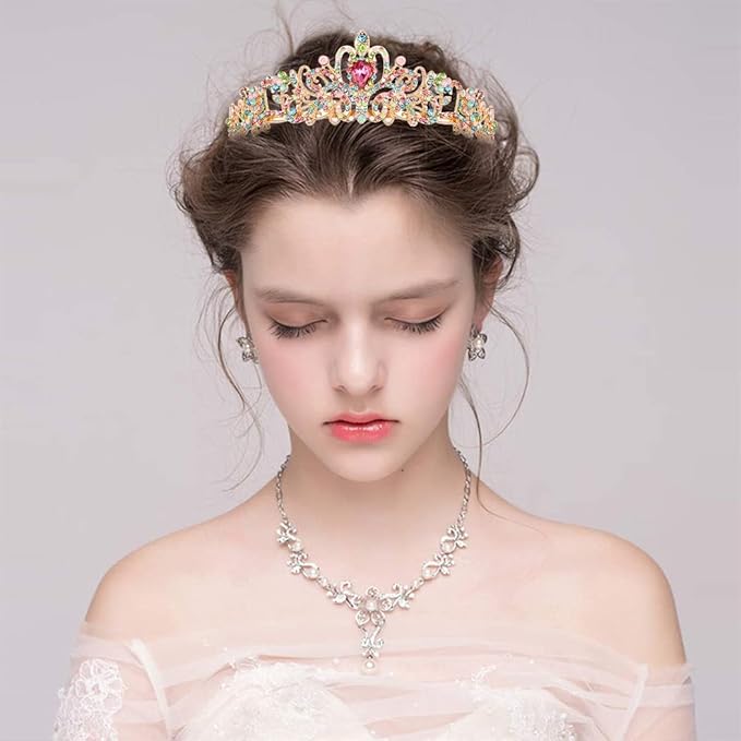 Didder Gold Multicolor Rhinestone Tiaras and Crowns for Women and Girls - Elegant Princess Crowns for Bridal, Wedding, Prom and Birthday Parties